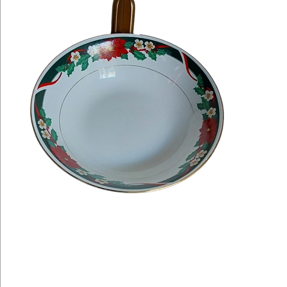 Tienshan Fine China " Deck The Halls" Vegetable Serving Bowl with Gold Accent